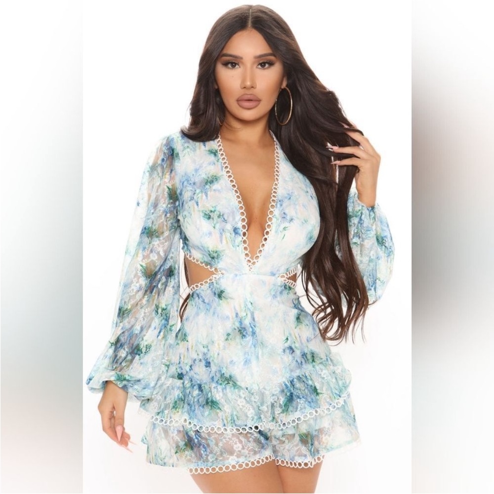 Fashion nova minty blue lace romper